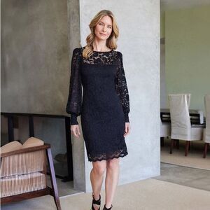 Karen Kane Stretch Lace Elegant Boatneck Dress,NWT, Size MEDIUM, Blouson Sleeve